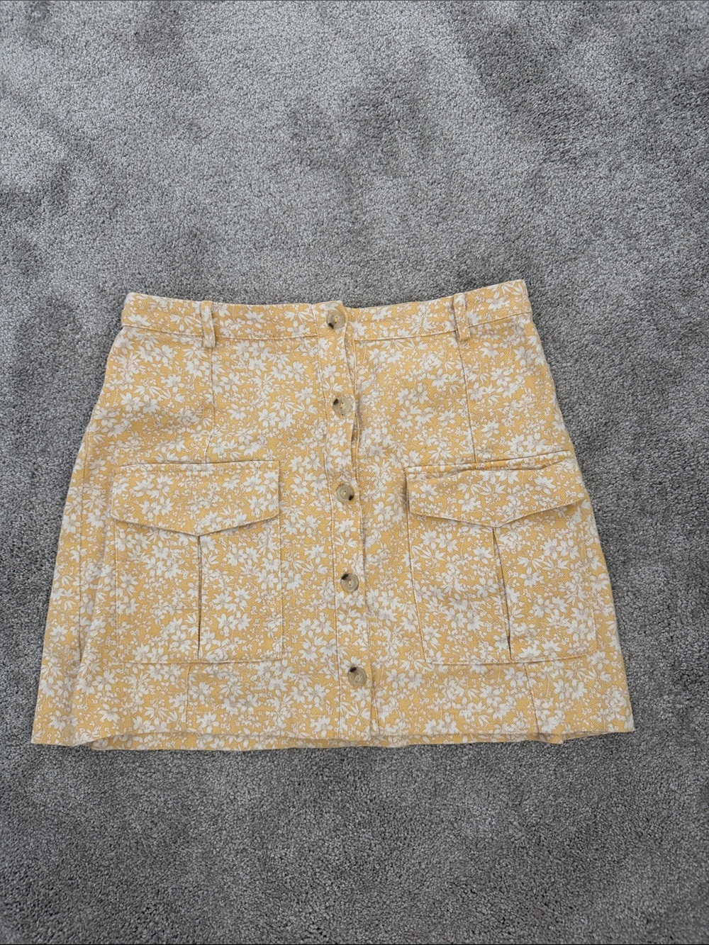 Nordstrom Yellow Floral Button-Front Mini Skirt